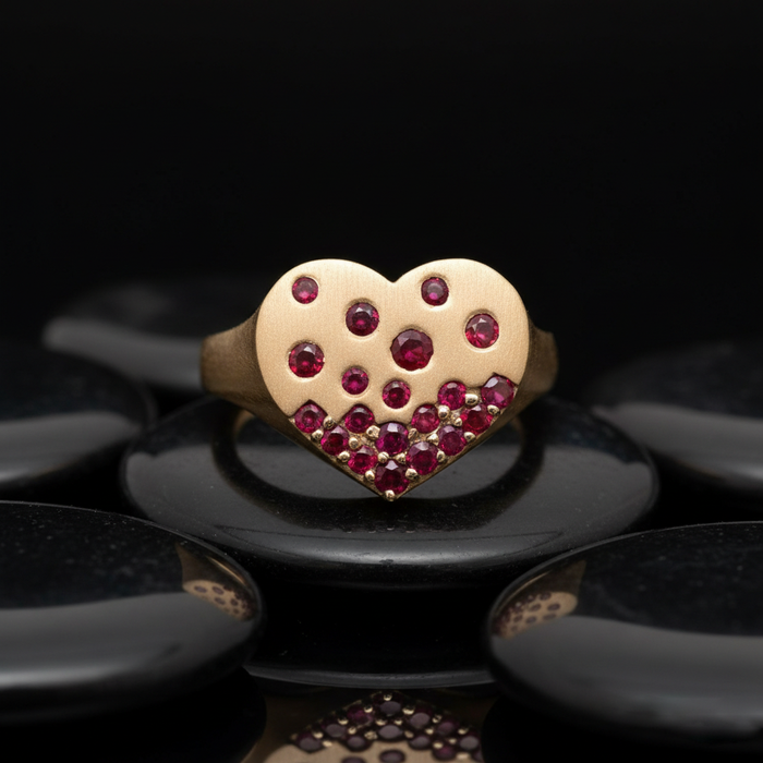 Elegant Ruby Heart 14K Gold Statement Ring