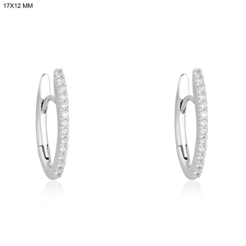 Oval Sleek Diamond Huggie Earrings in 14K White Gold