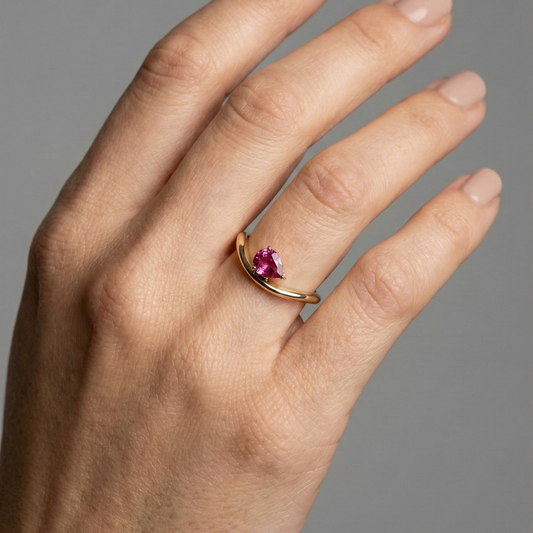 Pear Ruby Open 14K Gold Band Ring