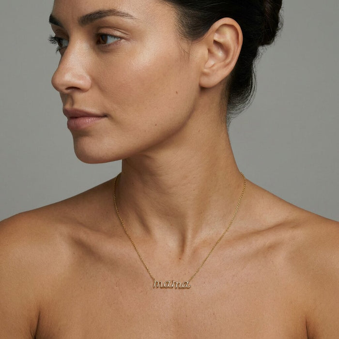 Natural Diamond Letter Mama Necklace in 14K Yellow Gold