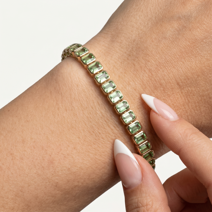 Lush Green 14K Yellow Gold Emerald-Cut Bracelet