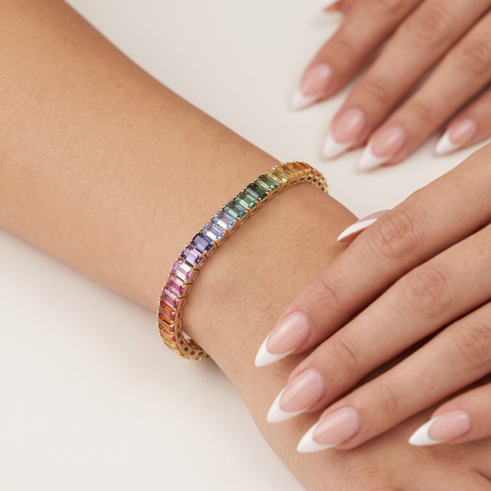 Radiant Horizon Rainbow Sapphire & Diamond 14K Gold Tennis Bracelet
