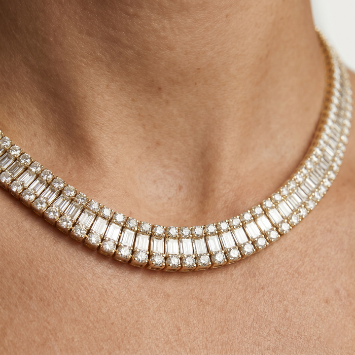 White Baguette 308 Round Diamonds Necklace in 18K Gold