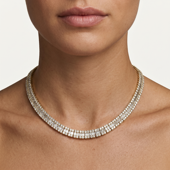 White Baguette 308 Round Diamonds Necklace in 18K Gold