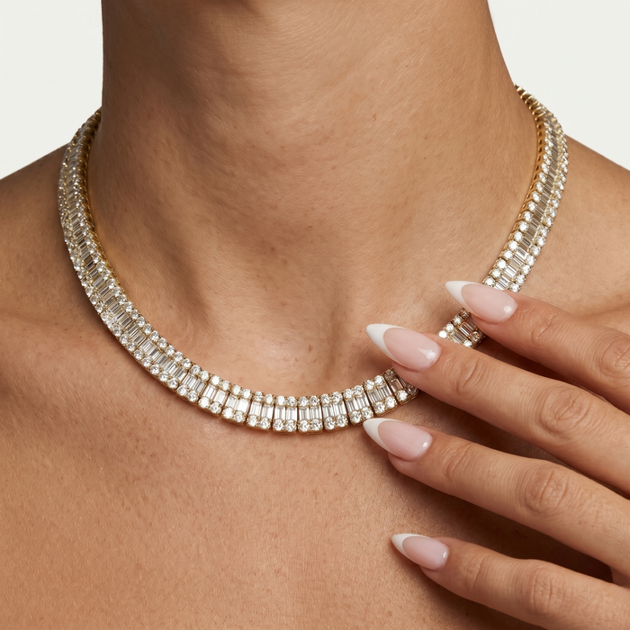 White Baguette 308 Round Diamonds Necklace in 18K Gold