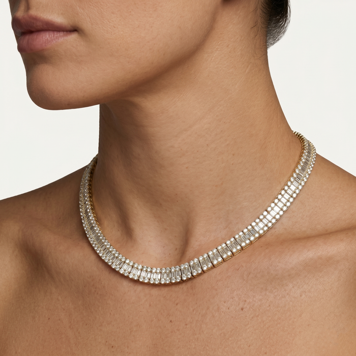 White Baguette 308 Round Diamonds Necklace in 18K Gold