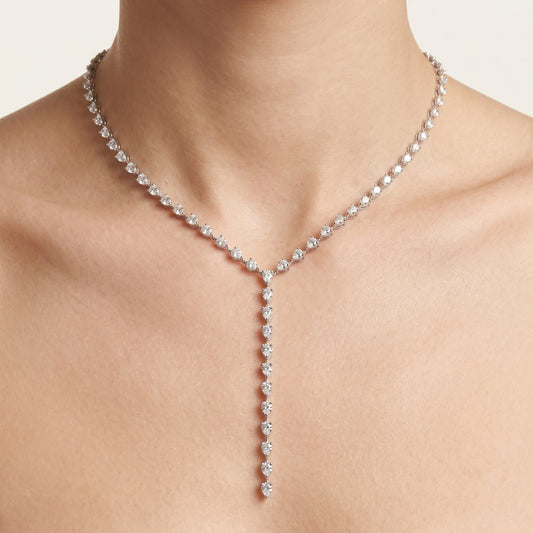 Baguette Cut Lariat Diamond Necklace in 18K White Gold