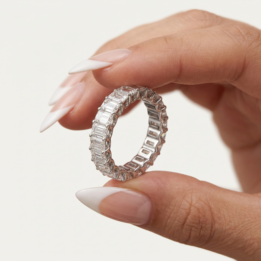 Emerald Cut White Diamond Eternity Ring in 18K White Gold