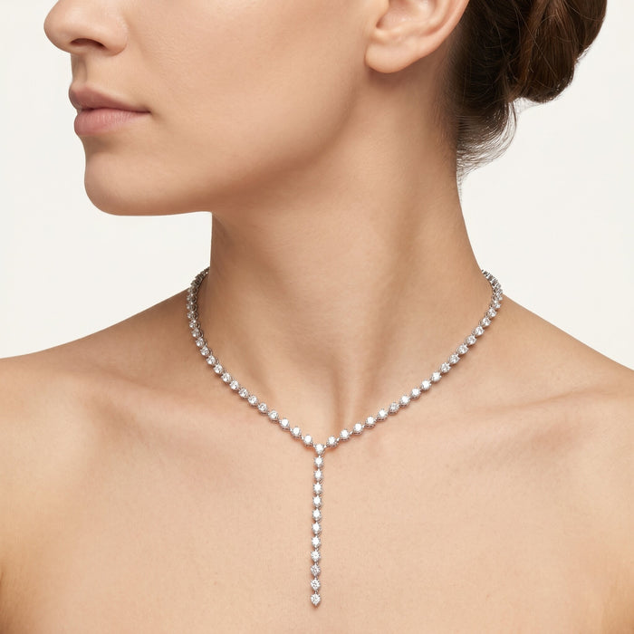 Baguette Cut Lariat Diamond Necklace in 18K White Gold