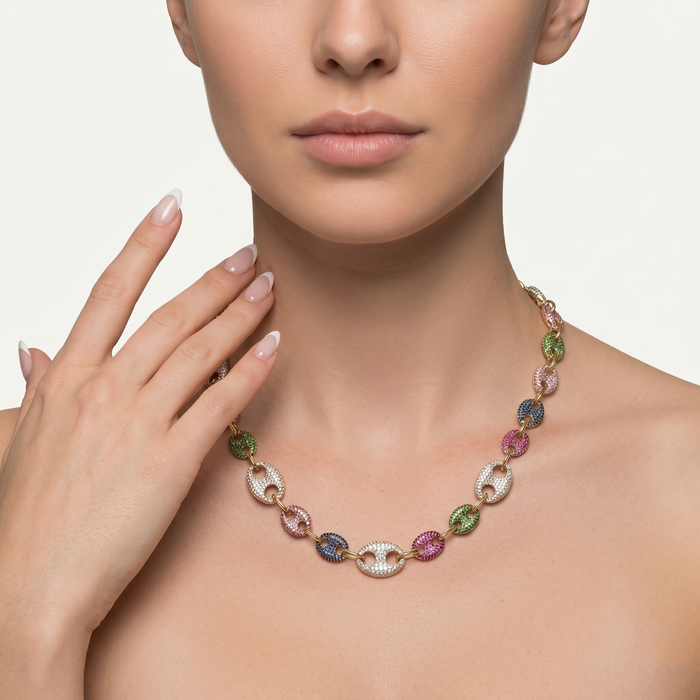Sapphire Diamond Brilliance Link Necklace in 14K Yellow Gold