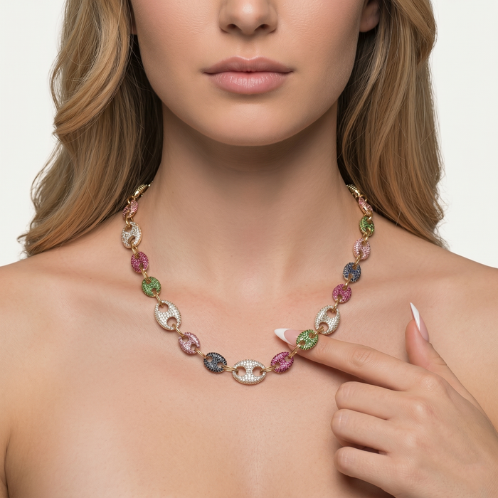 Sapphire Diamond Brilliance Link Necklace in 14K Yellow Gold