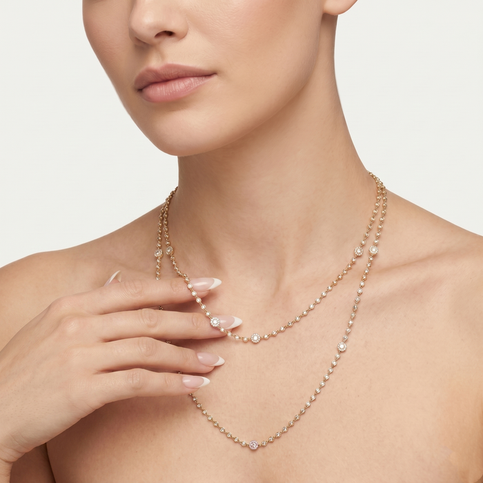Pear Diamond Station Necklace in 18K Yellow Gold