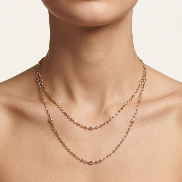 Pear Diamond Station Necklace in 18K Yellow Gold