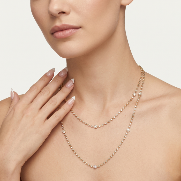Pear Diamond Station Necklace in 18K Yellow Gold
