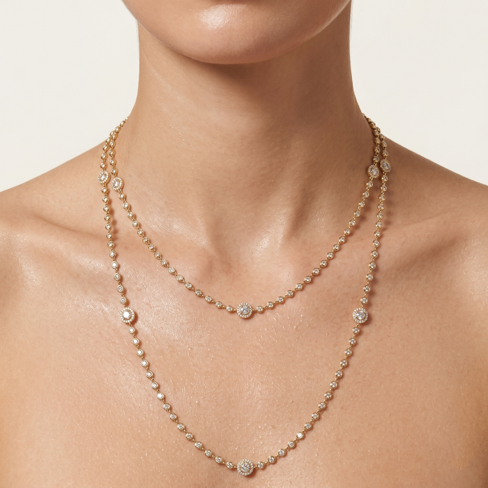 Pear Diamond Station Necklace in 18K Yellow Gold