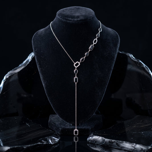Black Onyx Diamond Lariat Necklace in 14K Yellow Gold