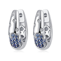 Blue Sapphire Huggie Earrings in 14K White Gold