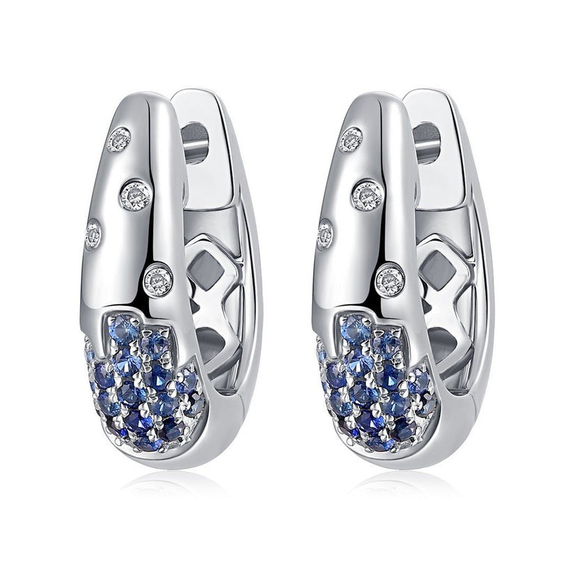 Blue Sapphire Huggie Earrings in 14K White Gold