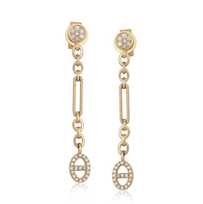 Link Oval Diamond Drop Earrings in 14K Yellow Gold