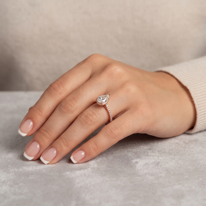 Delicate Solitaire Pear Diamond Ring in 14K Rose Gold