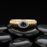 Deep Oval-Cut Blue Sapphire 14K Diamond Halo Ring