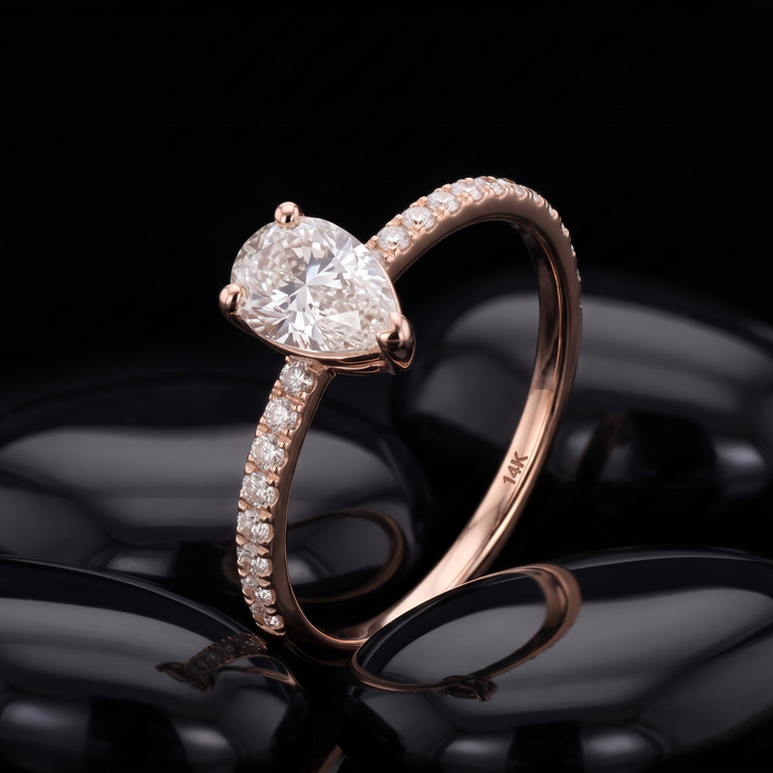 Delicate Solitaire Pear Diamond Ring in 14K Rose Gold