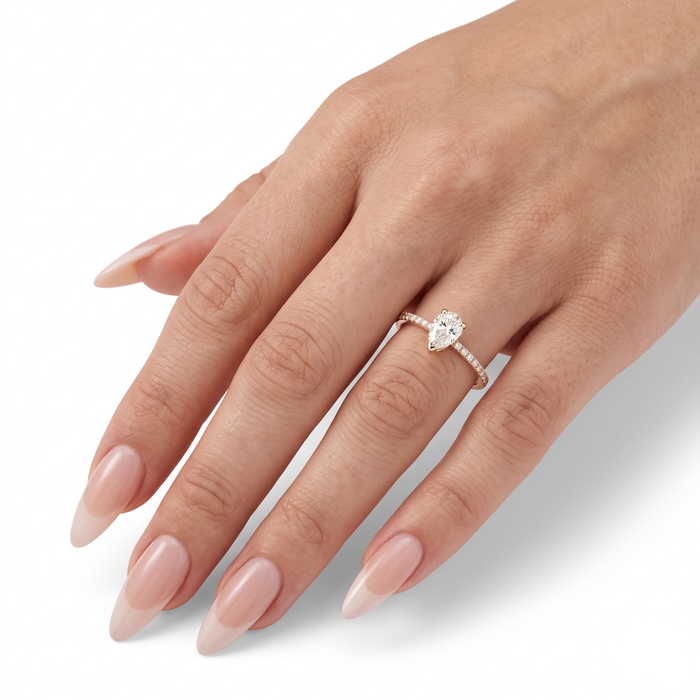 Delicate Solitaire Pear Diamond Ring in 14K Rose Gold