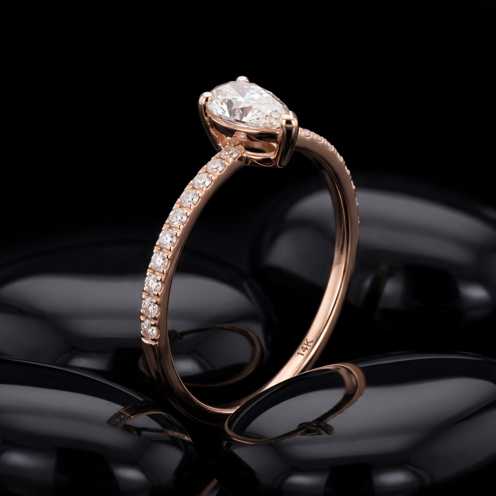 Delicate Solitaire Pear Diamond Ring in 14K Rose Gold