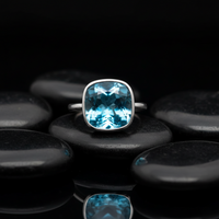 Classic Blue Topaz 14K White Gold Cushion Cut Ring