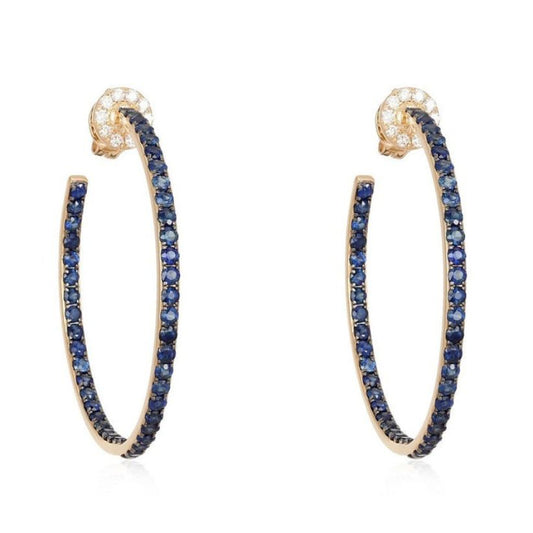 Blue Sapphire Inside Out Hoop Earrings in 14K Yellow Gold