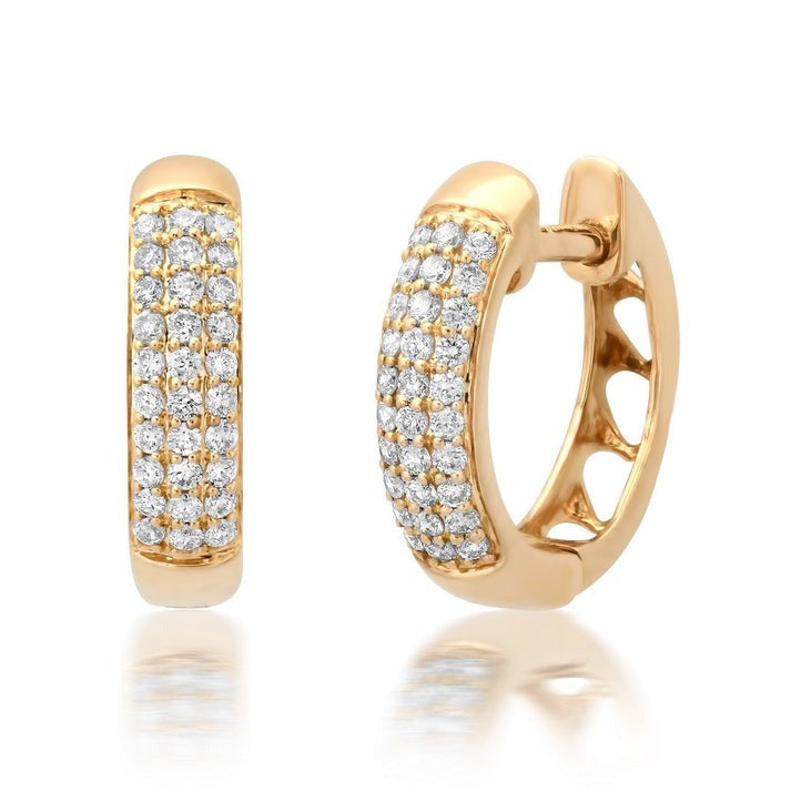 Pave Diamond Huggie Hoop Earrings in 14K Yellow Gold