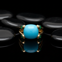 Bold Turquoise Cabochon 14K Yellow Gold Ring