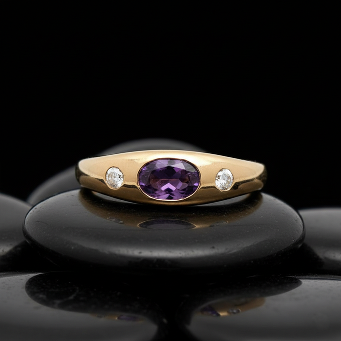 Elegant Amethyst Diamond 14K Gold Ring