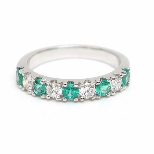 Verdant Line Emerald & Diamond Eternity Band Ring in 18K White Gold