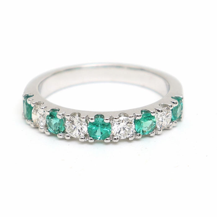 Verdant Line Emerald & Diamond Eternity Band Ring in 18K White Gold