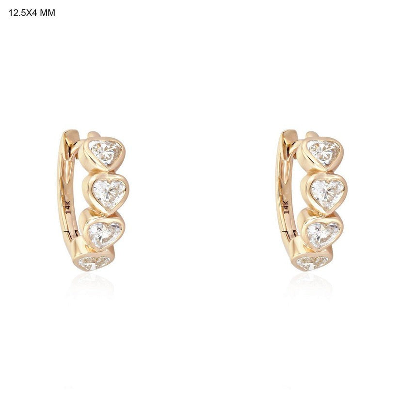 Heart Shape Diamond Huggie Earrings in 14K Yellow Gold