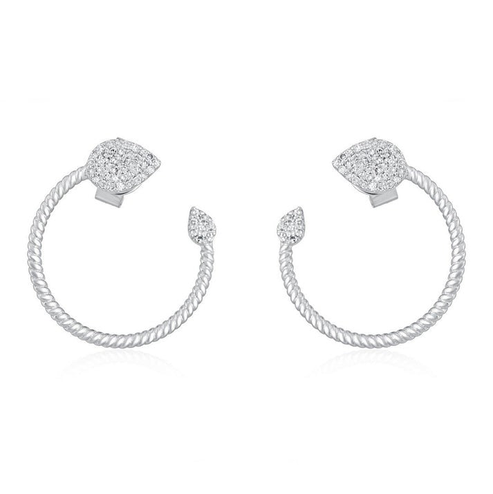 Pave Diamond Twisted Open Hoop Earrings in 14K White Gold
