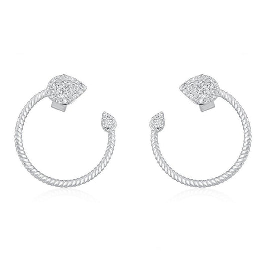 Pave Diamond Twisted Open Hoop Earrings in 14K White Gold