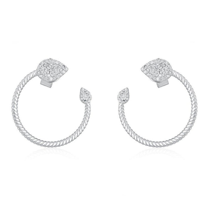 Pave Diamond Twisted Open Hoop Earrings in 14K White Gold
