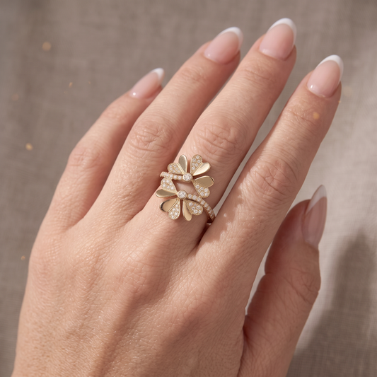 Flower Diamond Embrace Wrap Ring in 14K Yellow Gold
