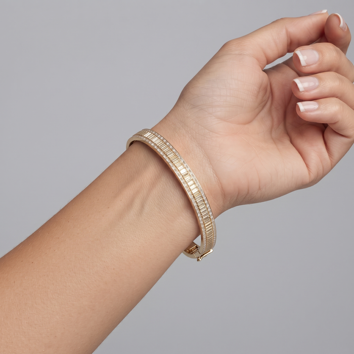 Baguette Round Diamond Layered Bangle Bracelet in 14K Gold