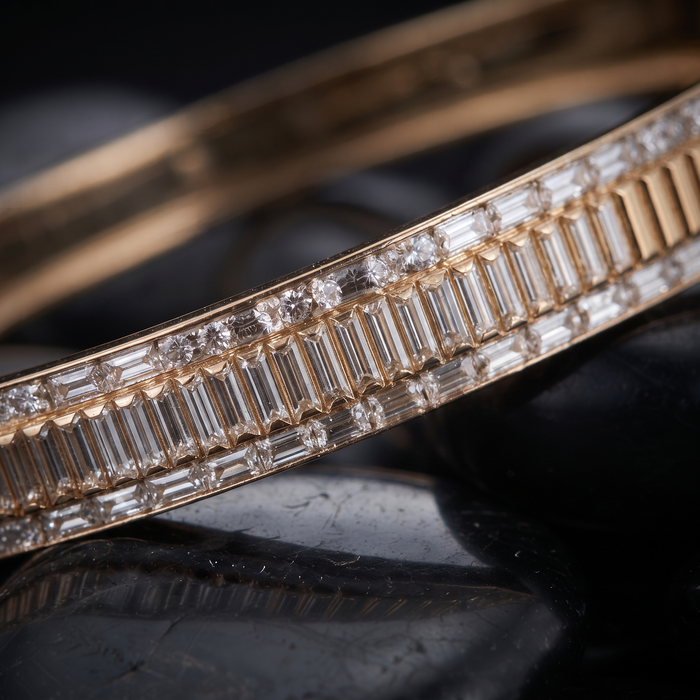 Baguette Round Diamond Layered Bangle Bracelet in 14K Gold