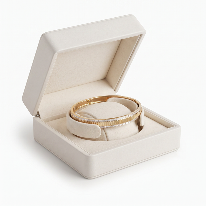 Baguette Round Diamond Layered Bangle Bracelet in 14K Gold