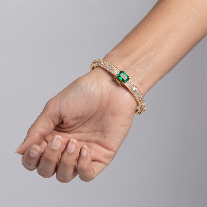 Emerald Cut Green Bangle Bracelet in 14K Yellow Gold