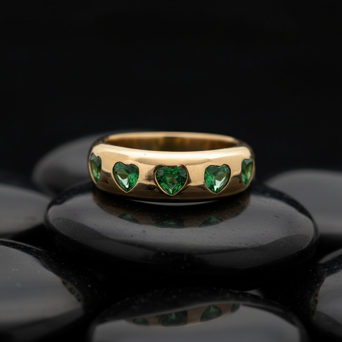 Heart-Shaped Green Emerald 14K Emerald Band Ring