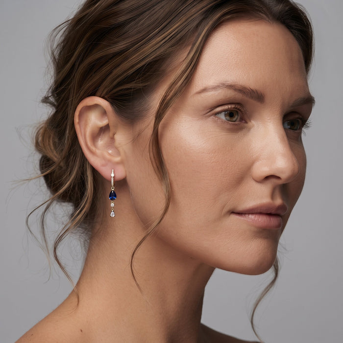 Celeste Pear 14K (or 18k upon request) Yellow Gold Blue Sapphire Diamond Drop Earrings