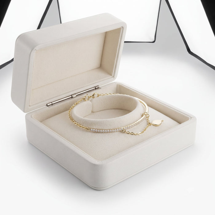 Slim Diamond Bangle Safety Chain Bracelet in 14K Yellow Gold