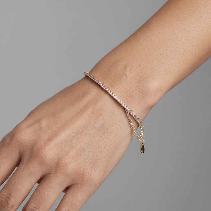 Slim Diamond Bangle Safety Chain Bracelet in 14K Yellow Gold