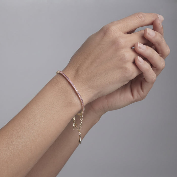 Slim Diamond Bangle Safety Chain Bracelet in 14K Yellow Gold