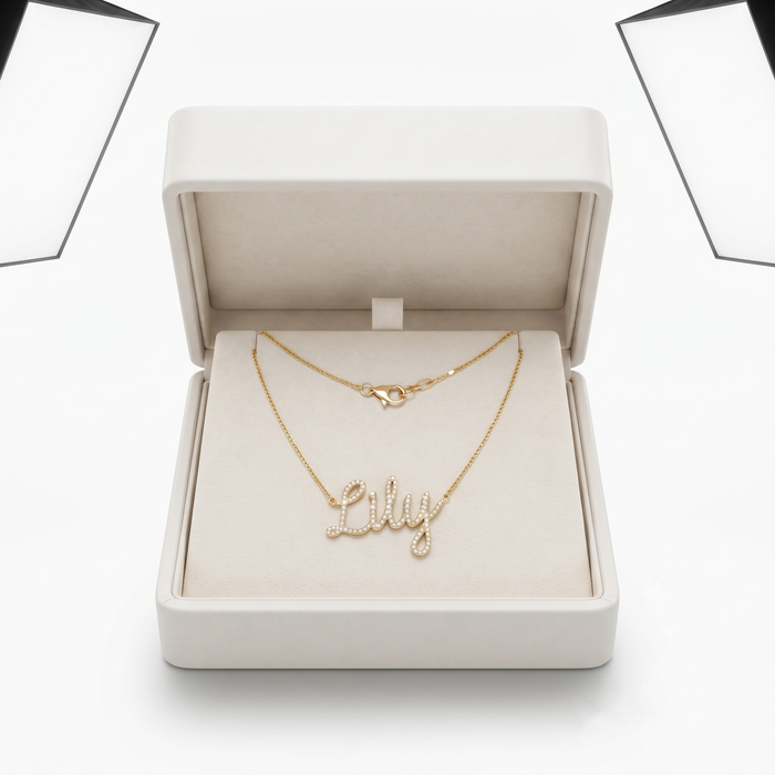 Diamond Letter Lily Pendant Necklace in 14K Yellow Gold
